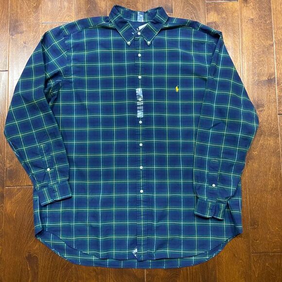 Polo Ralph Lauren Big & Tall Navy Green Button Front Casual Shirt Men's Size 3XL - Picture 3 of 9